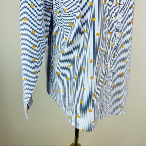 Talbots Ruffle Striped Heart Print Button Down Shirt Large Petite - Picture 8 of 15